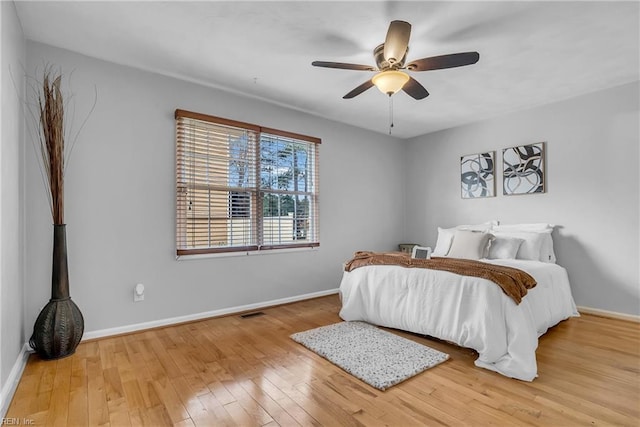 bedroom featuring ceiling fan and hardwood / wood-style floors