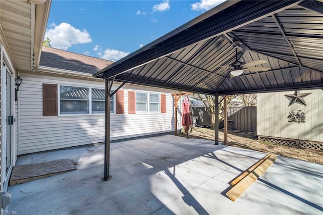 view of patio / terrace with a gazebo and ceiling fan