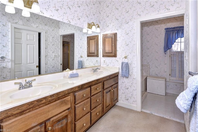 bathroom with vanity and tile patterned floors