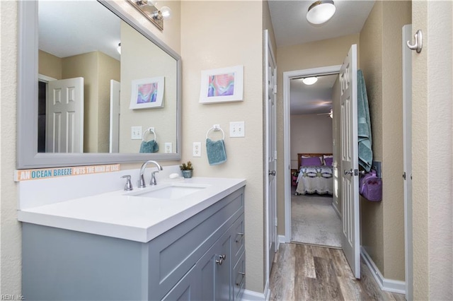 bathroom featuring hardwood / wood-style flooring and vanity