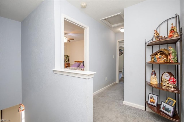 hallway with light carpet