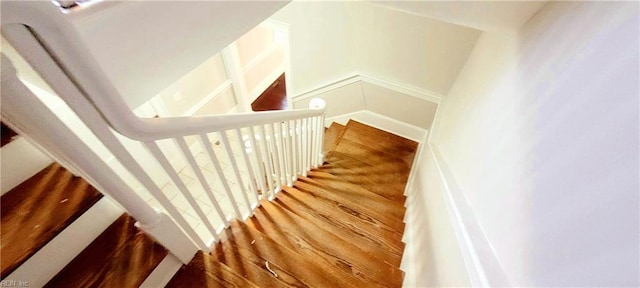 stairway with hardwood / wood-style floors