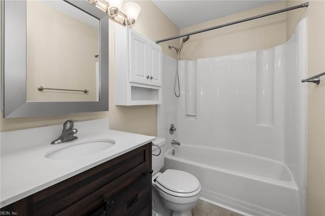 full bathroom with vanity, tub / shower combination, and toilet