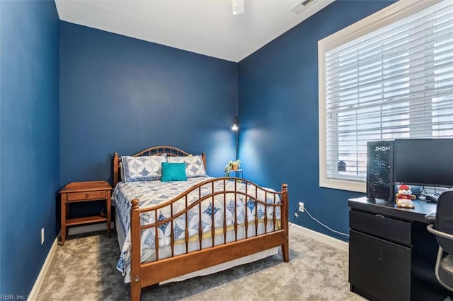 bedroom with carpet floors and ceiling fan