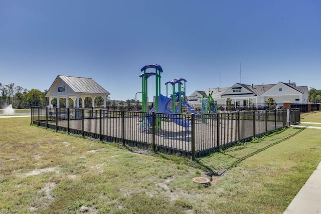 view of playground featuring a gazebo and a yard