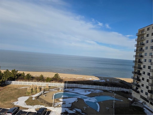 view of water feature featuring a beach view