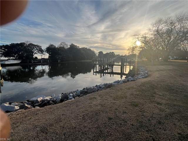 view of dock featuring a water view