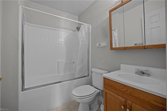 full bathroom with vanity, toilet, tile patterned flooring, and shower / bath combo with shower curtain