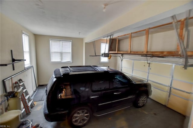 garage with a garage door opener