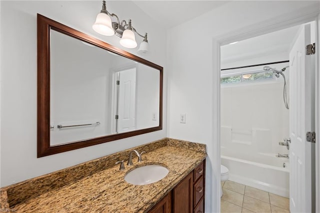 bathroom featuring shower / bathing tub combination, vanity, toilet, and tile patterned floors