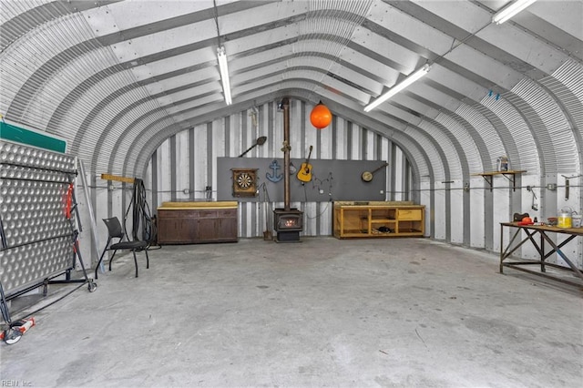 interior space featuring a wood stove