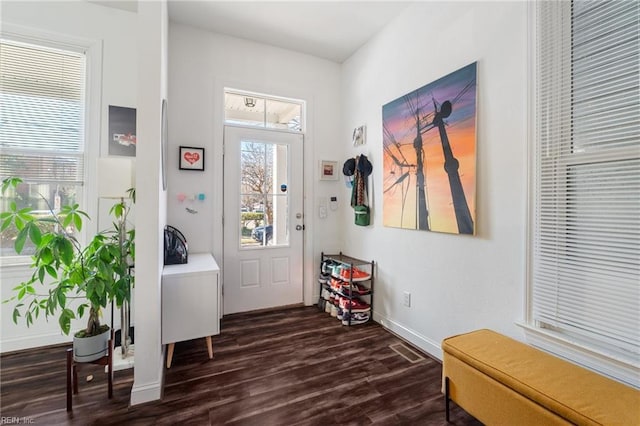 foyer with dark hardwood / wood-style floors