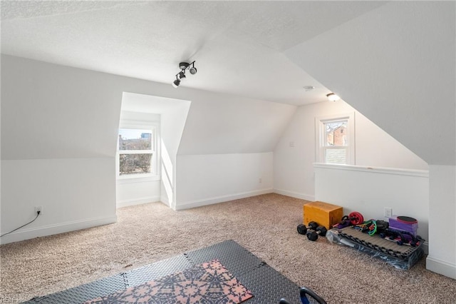 bonus room featuring vaulted ceiling, carpet, and a wealth of natural light