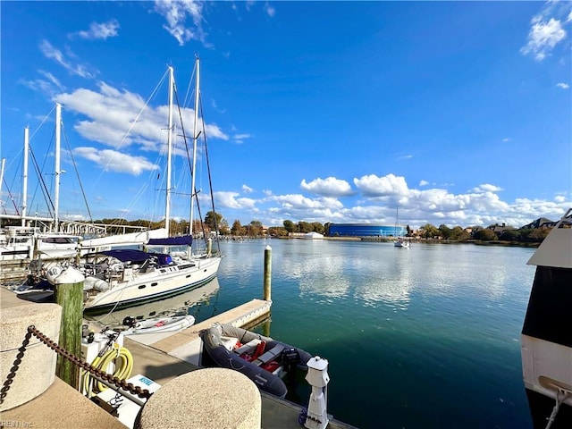 view of dock with a water view