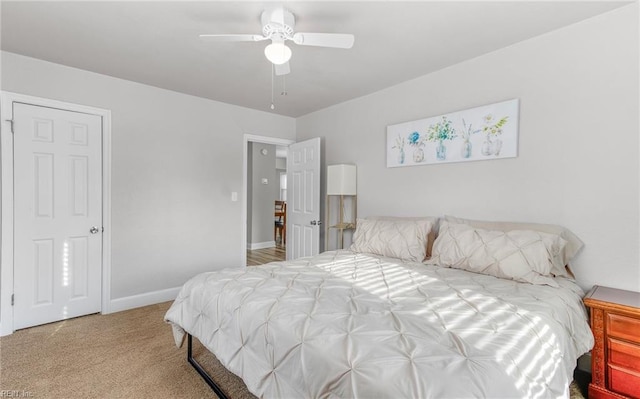 bedroom with carpet floors and ceiling fan