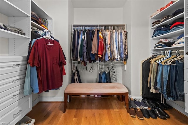 walk in closet with hardwood / wood-style flooring