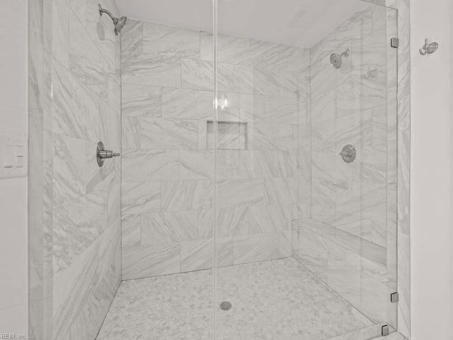 bathroom featuring a shower with shower door