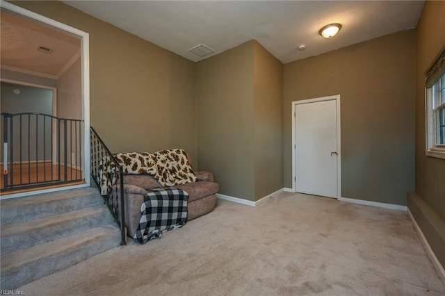 sitting room with light carpet