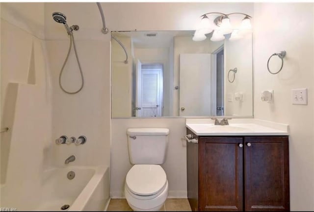 full bathroom with vanity, shower / washtub combination, and toilet