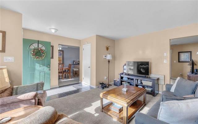 living room featuring light colored carpet