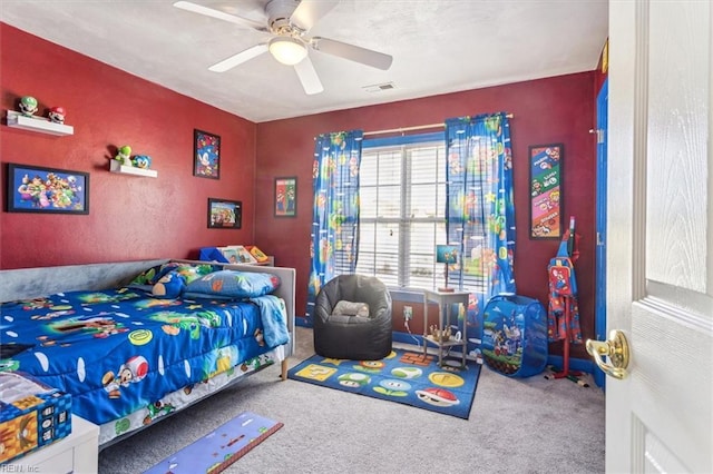 bedroom with carpet floors and ceiling fan