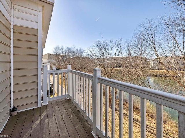 deck featuring a water view