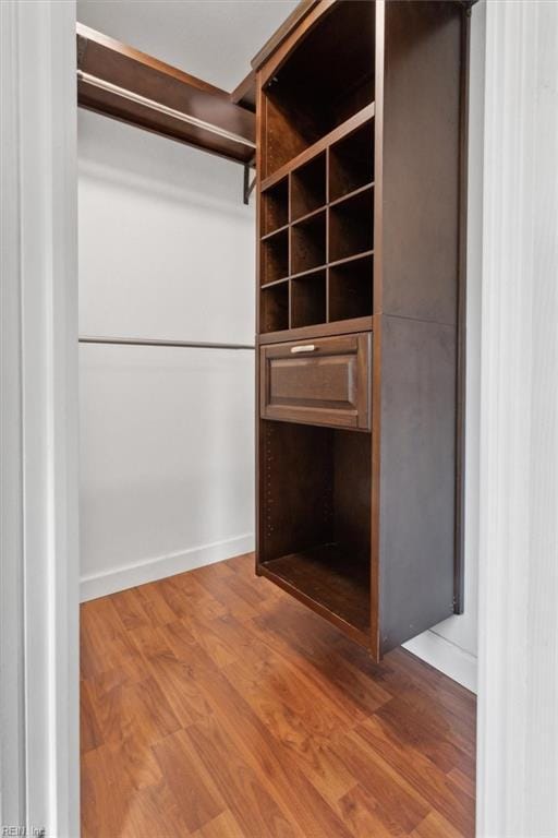 walk in closet with wood-type flooring