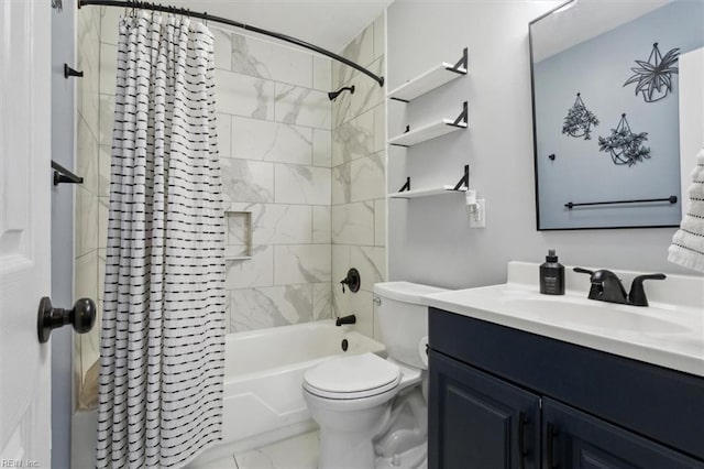 full bathroom featuring vanity, toilet, and shower / bath combo with shower curtain