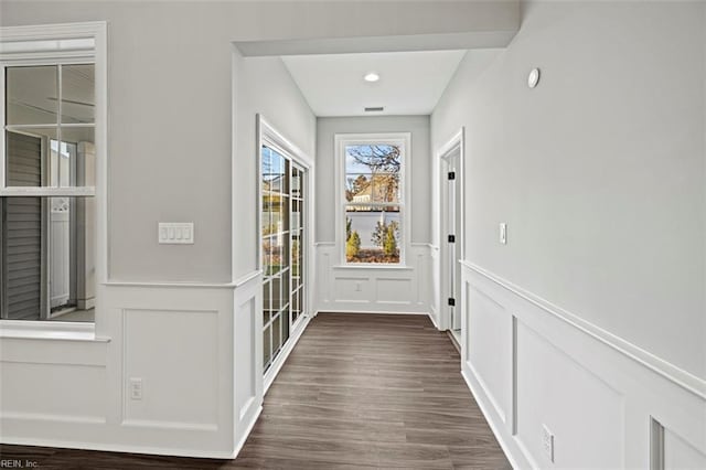 doorway to outside with dark hardwood / wood-style flooring