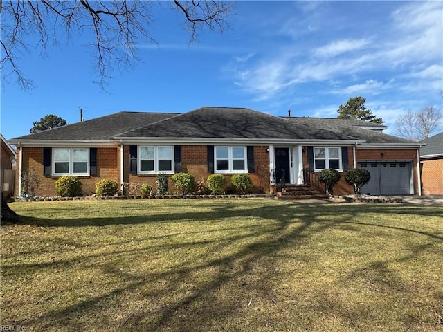 single story home featuring a garage and a front lawn