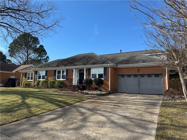 single story home with a garage and a front yard