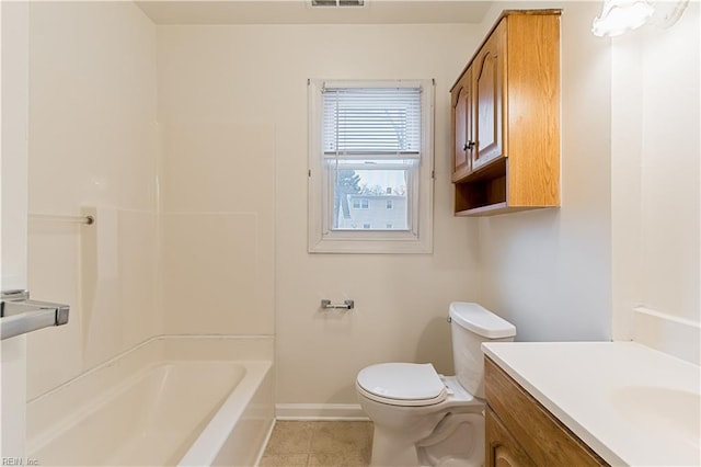 full bathroom featuring vanity, tile patterned flooring, shower / tub combination, and toilet