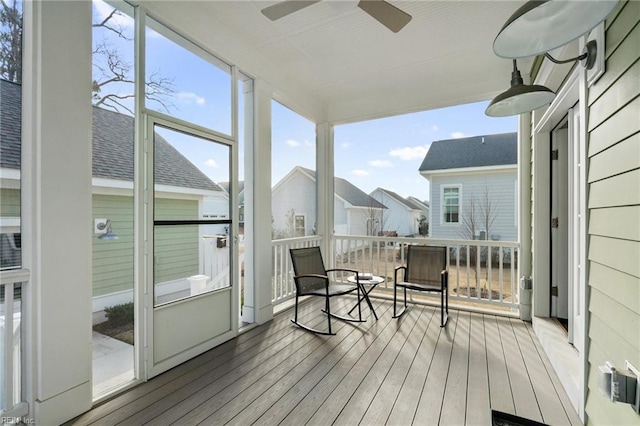 exterior space featuring ceiling fan