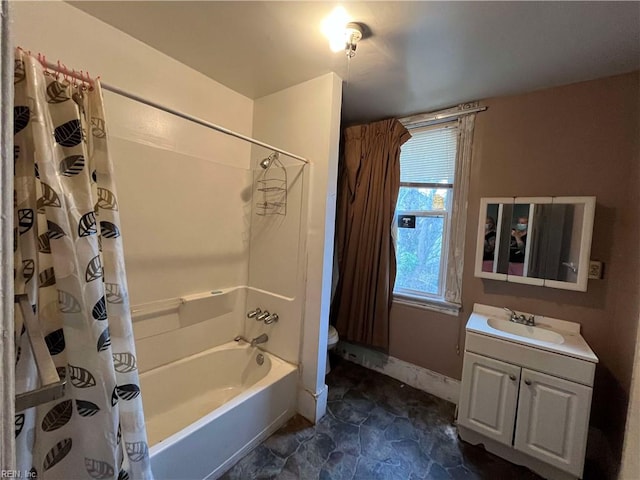 full bathroom with vanity, toilet, and shower / bath combo