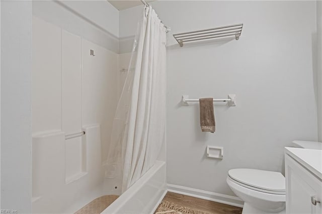 3613 Wetherington Dr Unit 103, Virginia Beach, VA 23453 - full bathroom featuring vanity, hardwood / wood-style floors, shower / bath combination with curtain, and toilet