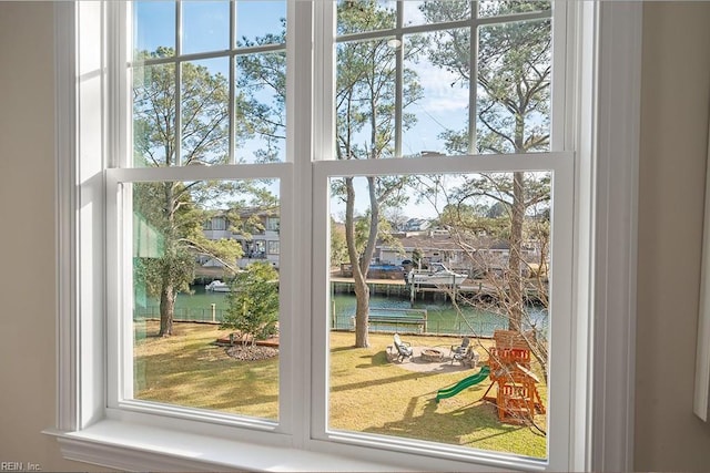 doorway featuring a water view