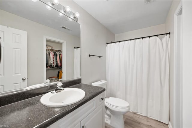 bathroom featuring vanity, toilet, and wood-type flooring