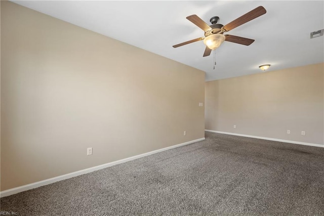 empty room with ceiling fan and carpet flooring