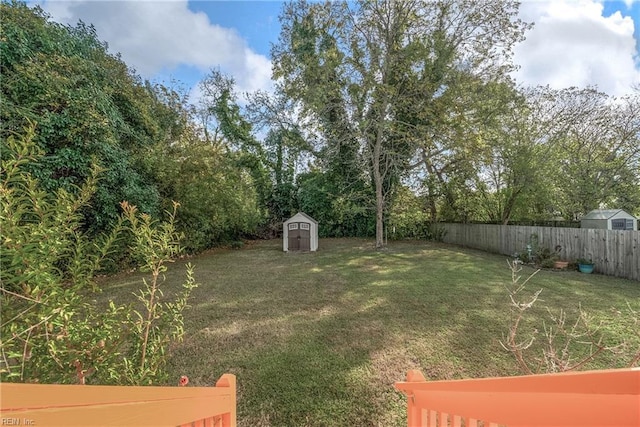 view of yard featuring a storage shed