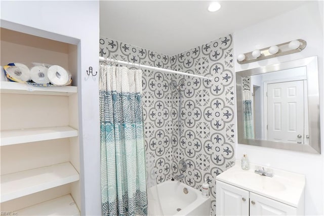 bathroom with vanity and shower / bath combo