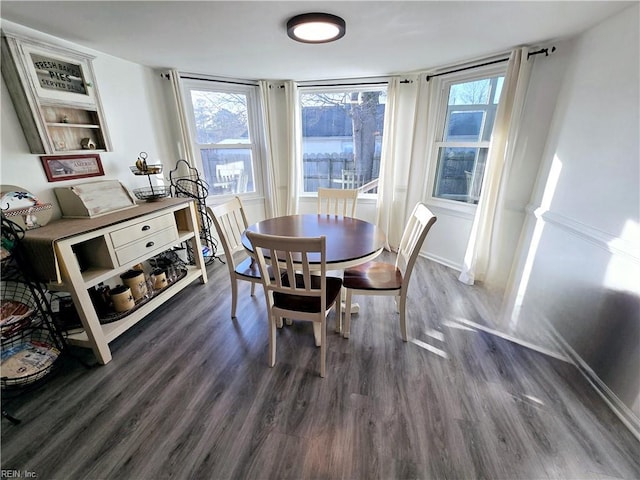 dining area featuring a healthy amount of sunlight and dark hardwood / wood-style flooring