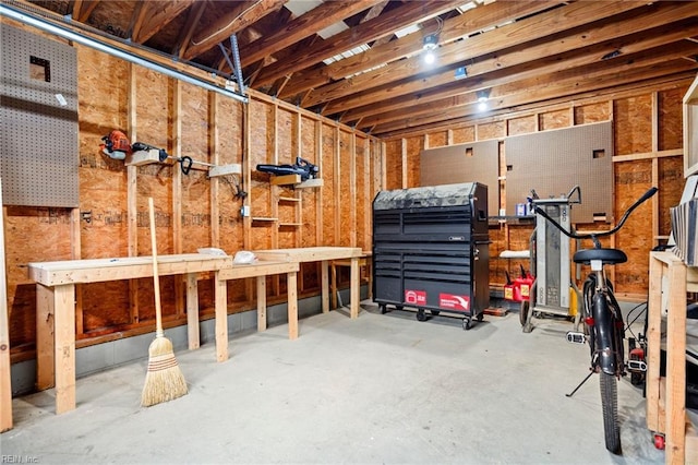 basement featuring a workshop area