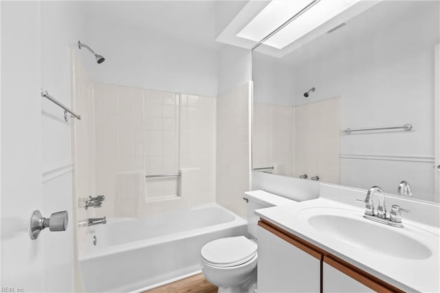 full bathroom with shower / washtub combination, toilet, and vanity