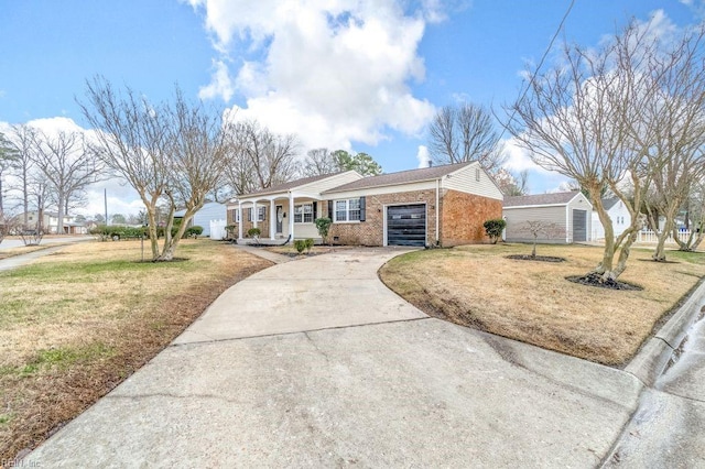 single story home with a garage and a front yard