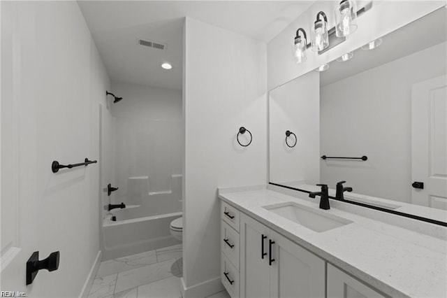 full bathroom with vanity, toilet, and tub / shower combination