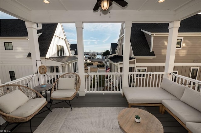 sunroom / solarium with ceiling fan