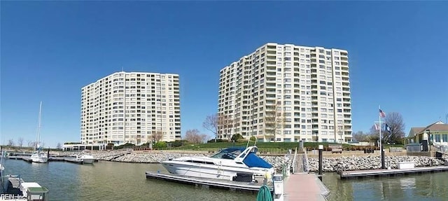 dock area featuring a water view