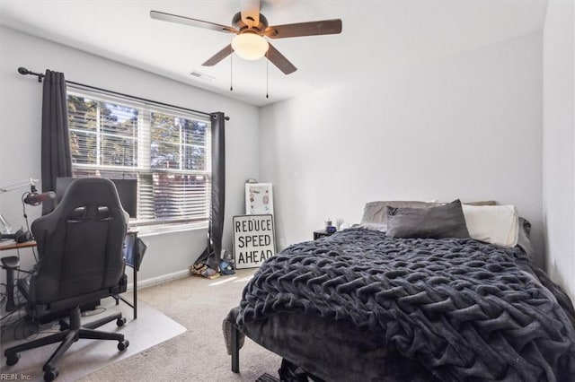 bedroom with carpet and ceiling fan