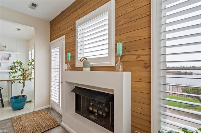 interior space with wooden walls