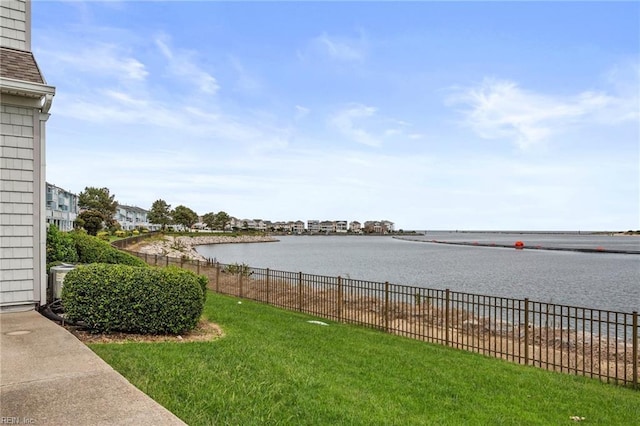 view of yard with a water view